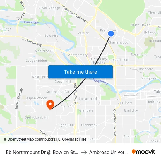 Eb Northmount Dr @ Bowlen St NW to Ambrose University map