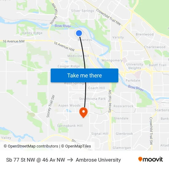 Sb 77 St NW @ 46 Av NW to Ambrose University map