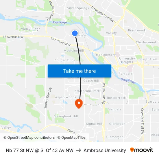 Nb 77 St NW @ S. Of 43 Av NW to Ambrose University map