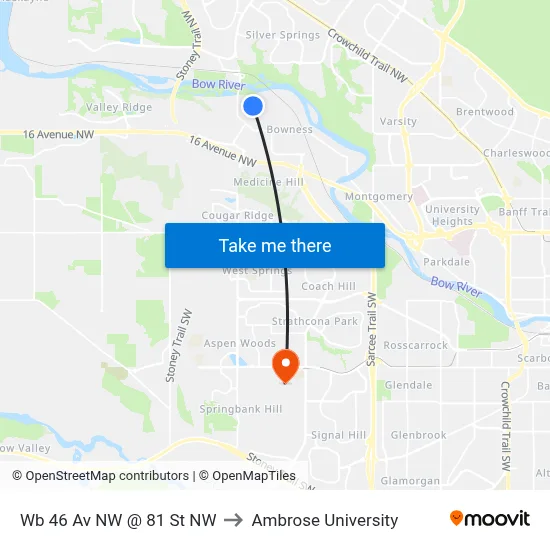 Wb 46 Av NW @ 81 St NW to Ambrose University map