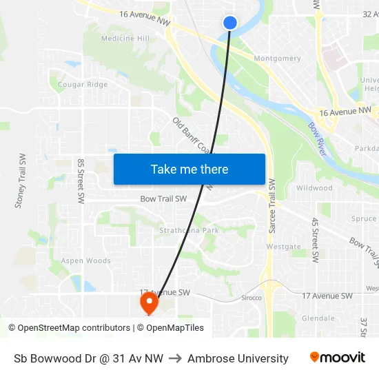 Sb Bowwood Dr @ 31 Av NW to Ambrose University map