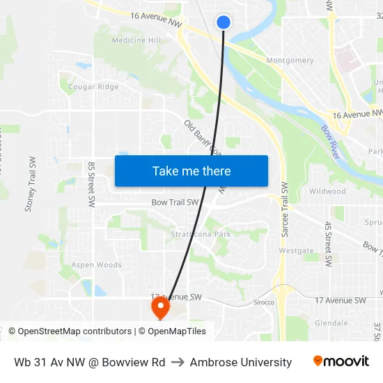 Wb 31 Av NW @ Bowview Rd to Ambrose University map