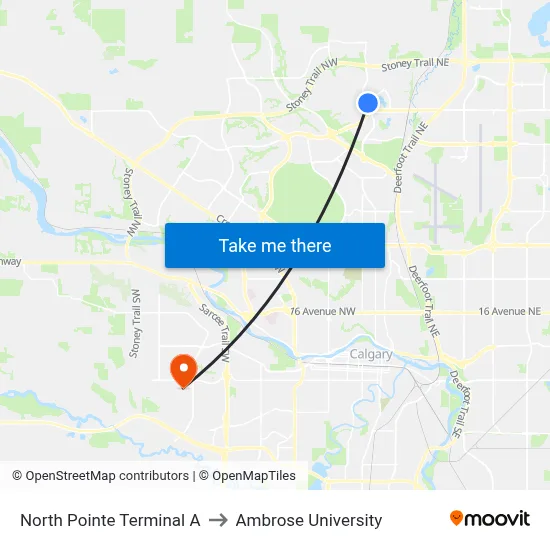 North Pointe Terminal A to Ambrose University map