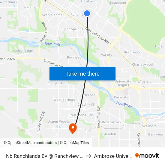 Nb Ranchlands Bv @ Ranchview Dr NW to Ambrose University map
