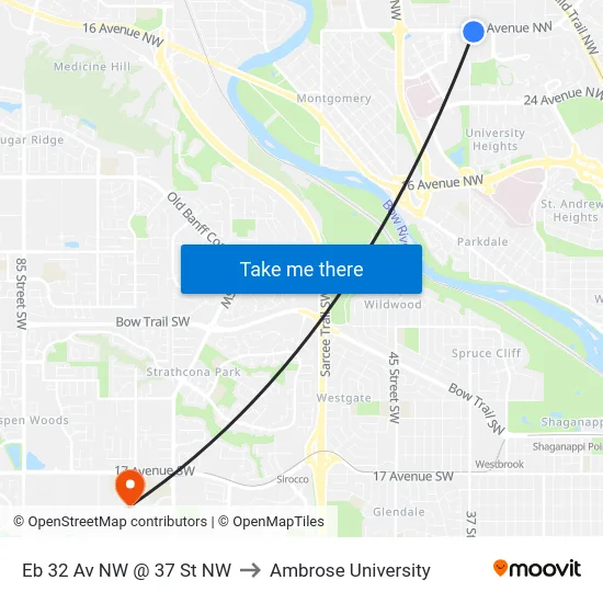 Eb 32 Av NW @ 37 St NW to Ambrose University map