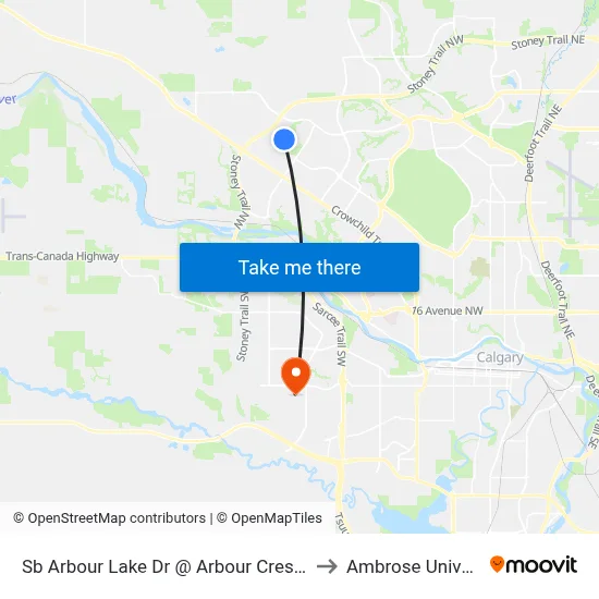 Sb Arbour Lake Dr @ Arbour Crest Rd NW to Ambrose University map