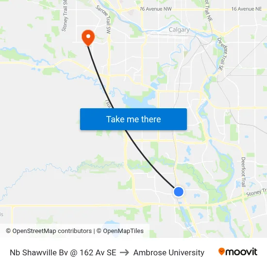 Nb Shawville Bv @ 162 Av SE to Ambrose University map