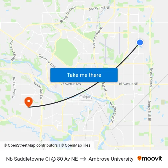 Nb Saddletowne Ci @ 80 Av NE to Ambrose University map