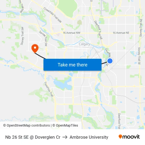 Nb 26 St SE @ Doverglen Cr to Ambrose University map