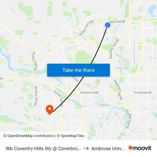 Wb Coventry Hills Wy @ Coverbrook Gr NE to Ambrose University map