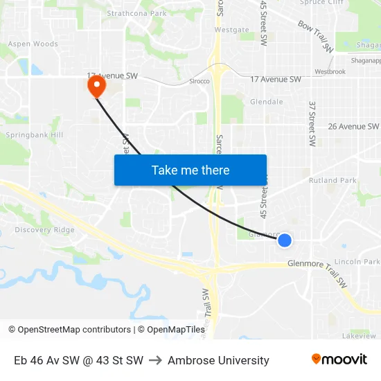 Eb 46 Av SW @ 43 St SW to Ambrose University map