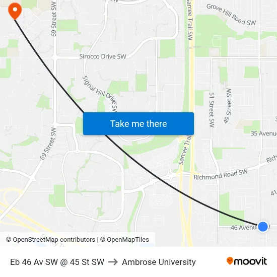 Eb 46 Av SW @ 45 St SW to Ambrose University map