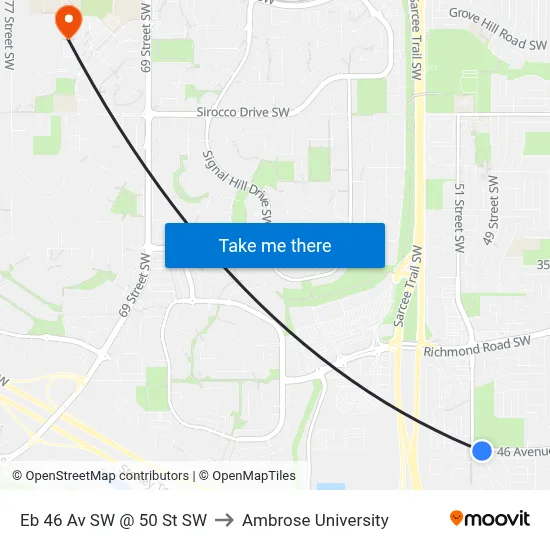 Eb 46 Av SW @ 50 St SW to Ambrose University map
