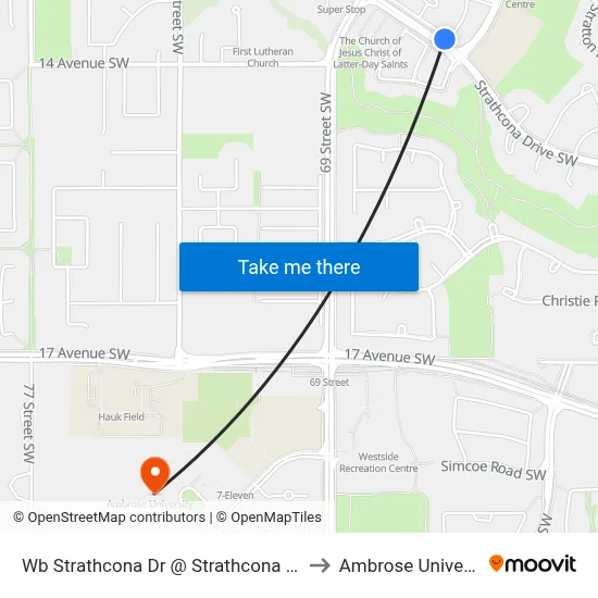Wb Strathcona Dr @ Strathcona Dr SW to Ambrose University map