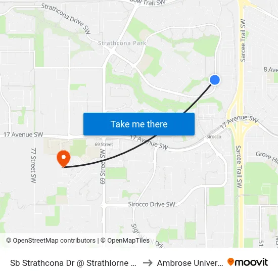 Sb Strathcona Dr @ Strathlorne Cr SW to Ambrose University map