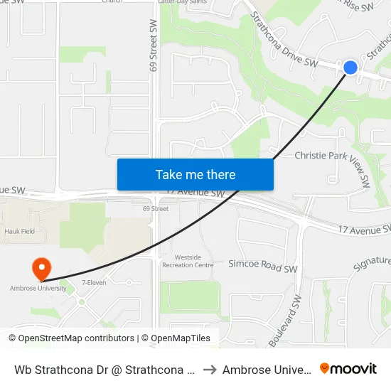 Wb Strathcona Dr @ Strathcona Rd SW to Ambrose University map