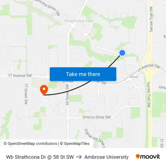 Wb Strathcona Dr @ 58 St SW to Ambrose University map