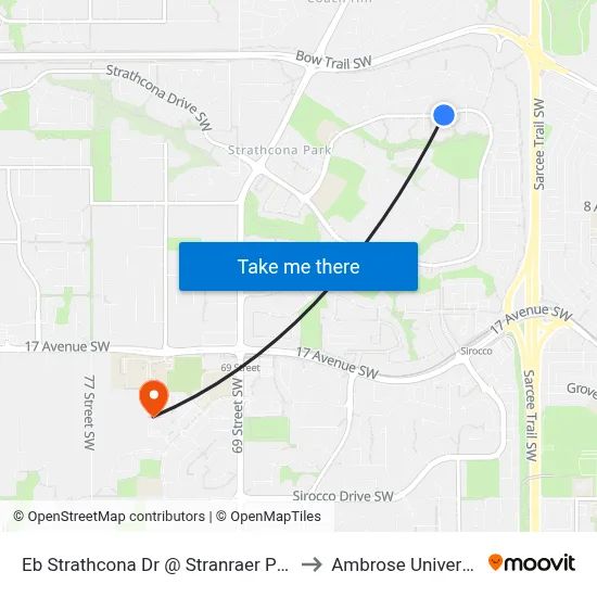 Eb Strathcona Dr @ Stranraer Pl SW to Ambrose University map