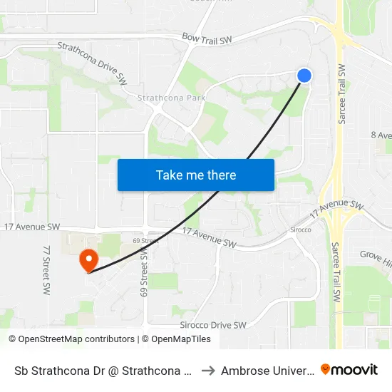 Sb Strathcona Dr @ Strathcona Hl SW to Ambrose University map