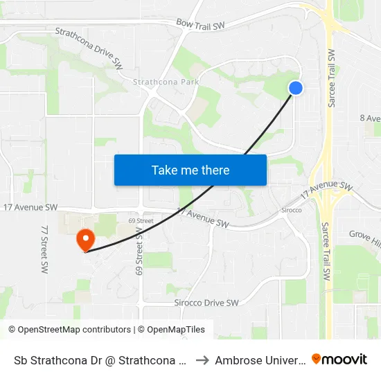 Sb Strathcona Dr @ Strathcona Cr SW to Ambrose University map