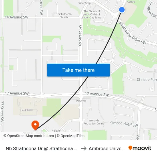 Nb Strathcona Dr @ Strathcona Dr SW to Ambrose University map