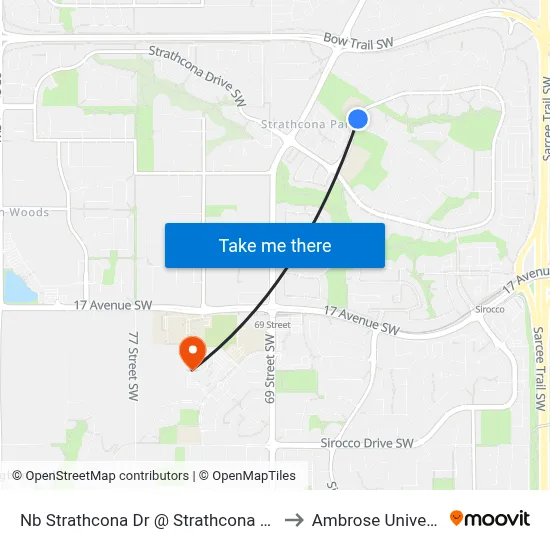 Nb Strathcona Dr @ Strathcona Rd SW to Ambrose University map