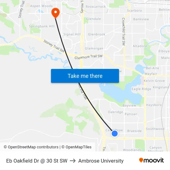 Eb Oakfield Dr @ 30 St SW to Ambrose University map