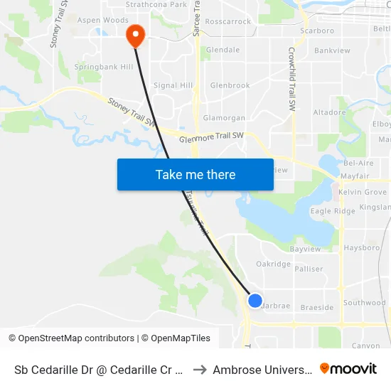 Sb Cedarille Dr @ Cedarille Cr SW to Ambrose University map