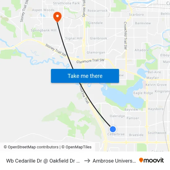 Wb Cedarille Dr @ Oakfield Dr SW to Ambrose University map