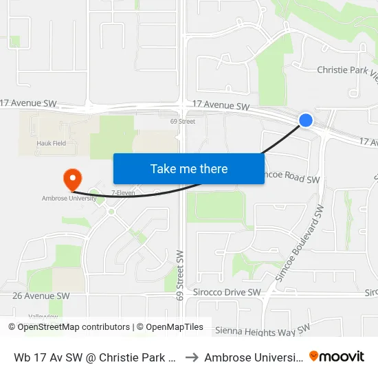 Wb 17 Av SW @ Christie Park Ga to Ambrose University map