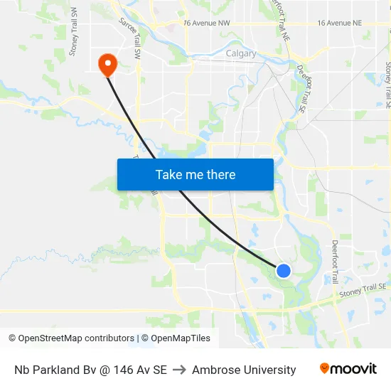 Nb Parkland Bv @ 146 Av SE to Ambrose University map