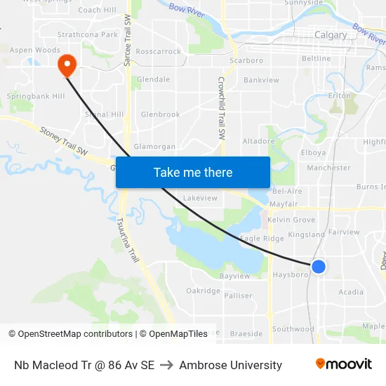 Nb Macleod Tr @ 86 Av SE to Ambrose University map