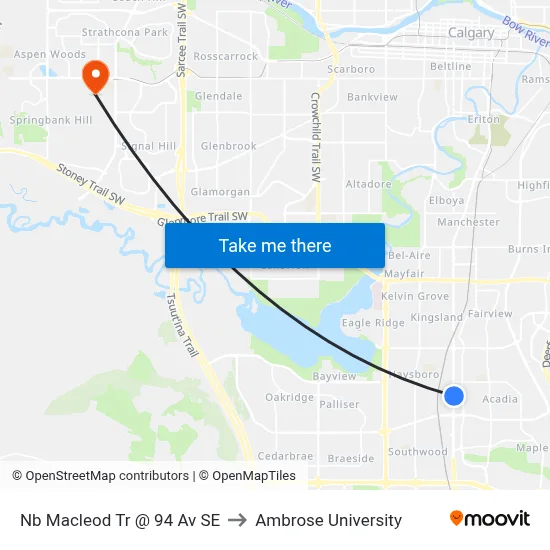 Nb Macleod Tr @ 94 Av SE to Ambrose University map
