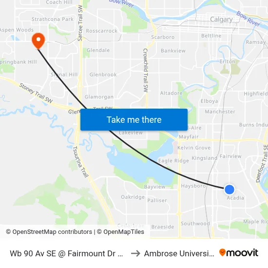 Wb 90 Av SE @ Fairmount Dr SE to Ambrose University map