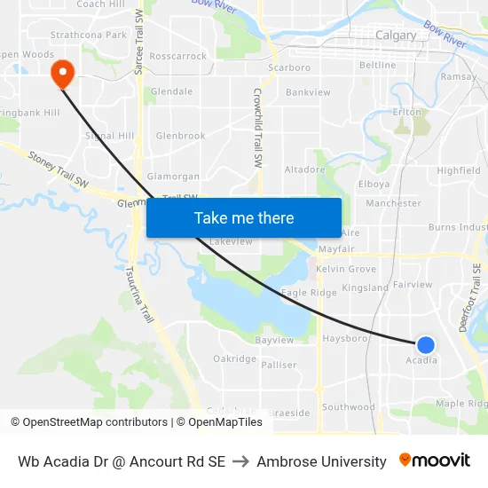 Wb Acadia Dr @ Ancourt Rd SE to Ambrose University map