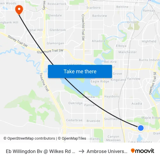 Eb Willingdon Bv @ Wilkes Rd SE to Ambrose University map