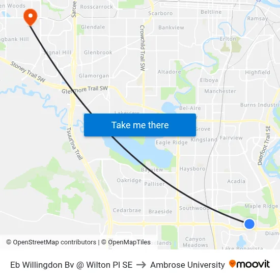 Eb Willingdon Bv @ Wilton Pl SE to Ambrose University map