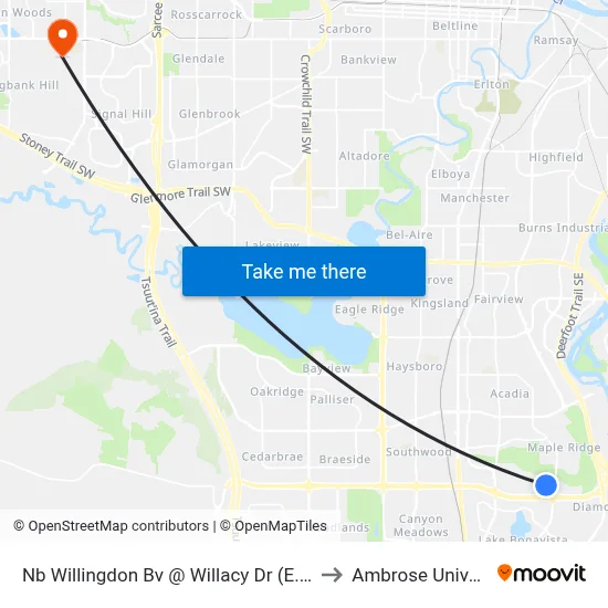 Nb Willingdon Bv @ Willacy Dr (E. Leg) SE to Ambrose University map