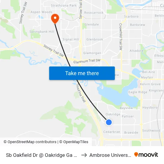 Sb Oakfield Dr @ Oakridge Ga SW to Ambrose University map