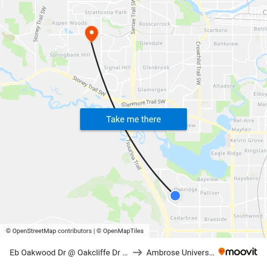 Eb Oakwood Dr @ Oakcliffe Dr SW to Ambrose University map