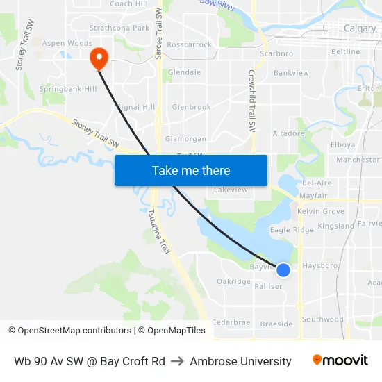 Wb 90 Av SW @ Bay Croft Rd to Ambrose University map
