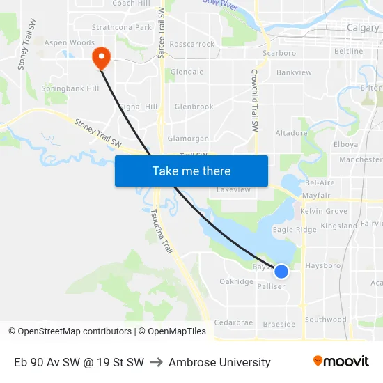 Eb 90 Av SW @ 19 St SW to Ambrose University map