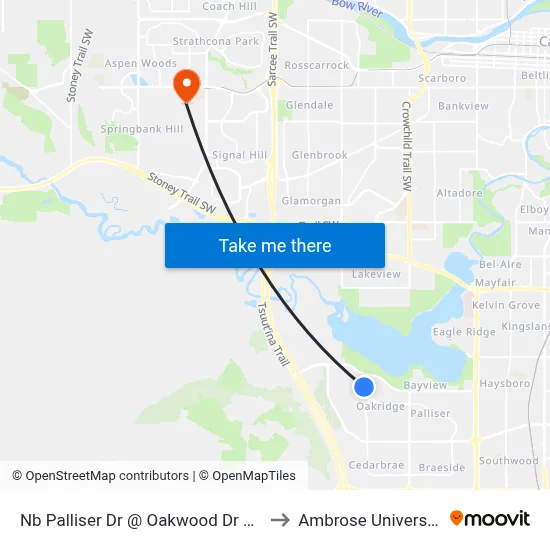 Nb Palliser Dr @ Oakwood Dr SW to Ambrose University map
