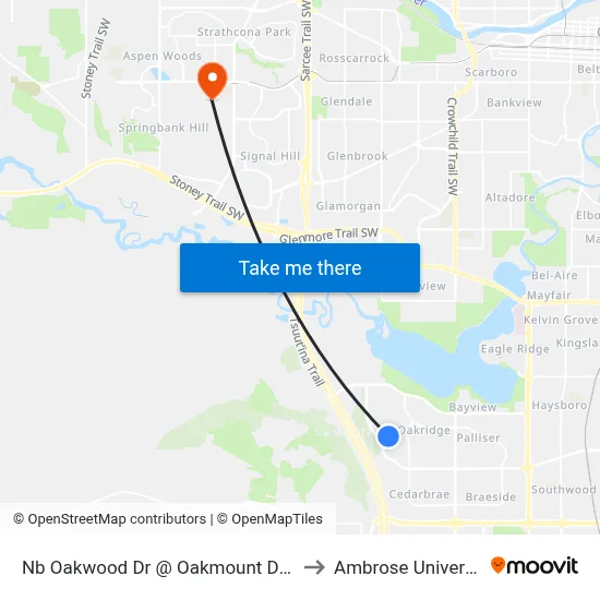 Nb Oakwood Dr @ Oakmount Dr SW to Ambrose University map