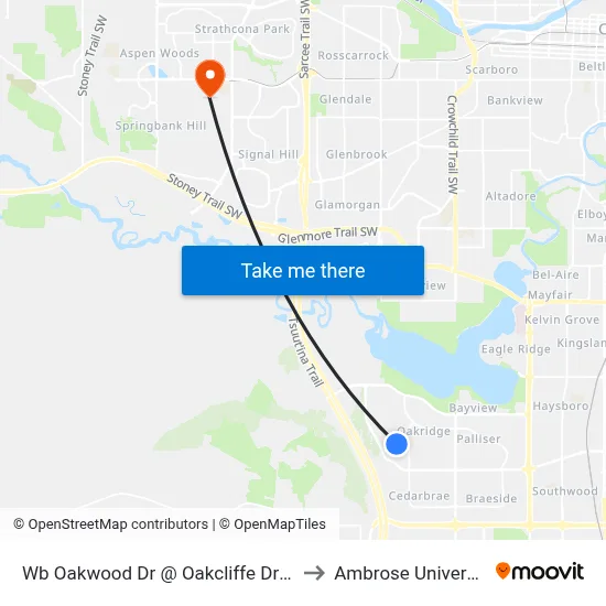 Wb Oakwood Dr @ Oakcliffe Dr SW to Ambrose University map
