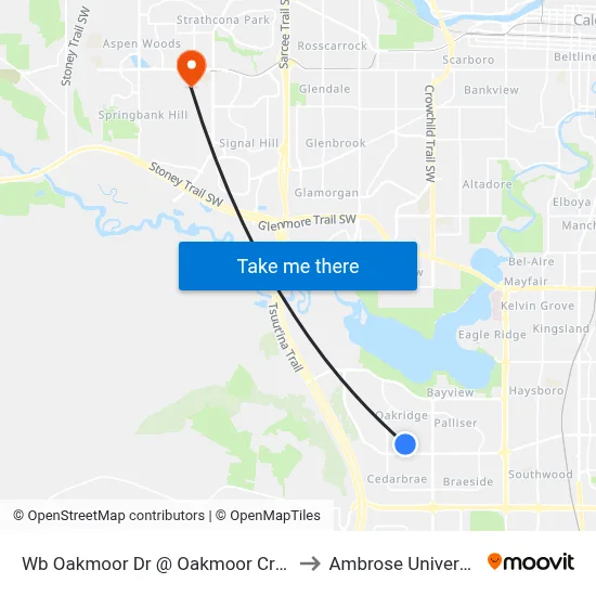 Wb Oakmoor Dr @ Oakmoor Cr SW to Ambrose University map