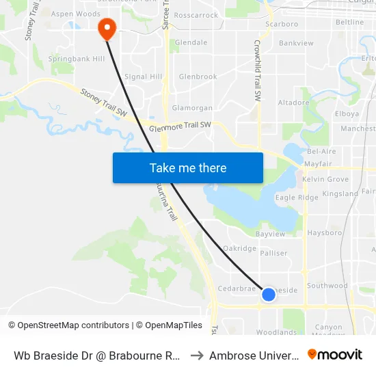 Wb Braeside Dr @ Brabourne Rd SW to Ambrose University map
