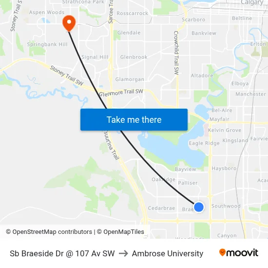 Sb Braeside Dr @ 107 Av SW to Ambrose University map