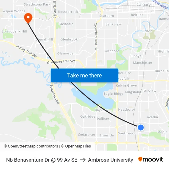 Nb Bonaventure Dr @ 99 Av SE to Ambrose University map