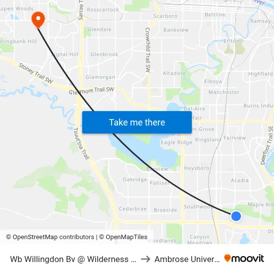 Wb Willingdon Bv @ Wilderness Dr SE to Ambrose University map